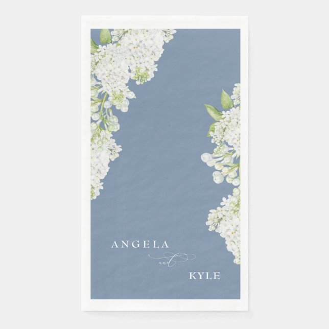 Elegant White Lilacs Periwinkle Custom Guest Napkin (Front)