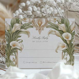 Elegant White Lilies Art Nouveau Wedding RSVP Card
