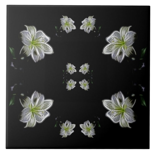 Elegant White Lilies Floral Tile (Front)