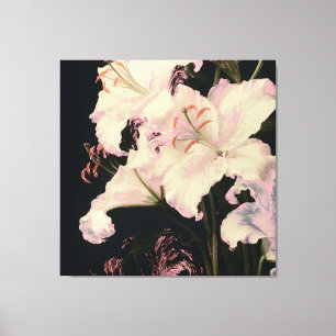 Elegant White Lilies on Black Background Floral Canvas Print