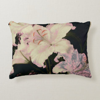 Elegant White Lilies on Black Background Floral Decorative Cushion