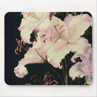 Elegant White Lilies on Black Background Floral Mouse Pad