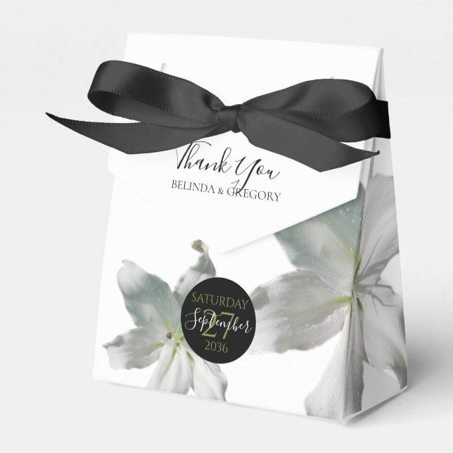 Elegant White Lilies Wedding Favour Box (Front Side)
