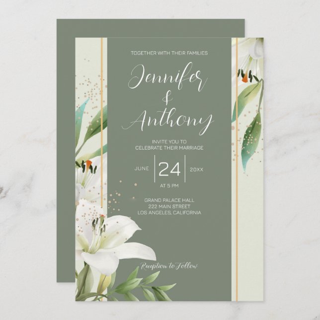 Elegant White Lilies Wedding Invitation (Front/Back)