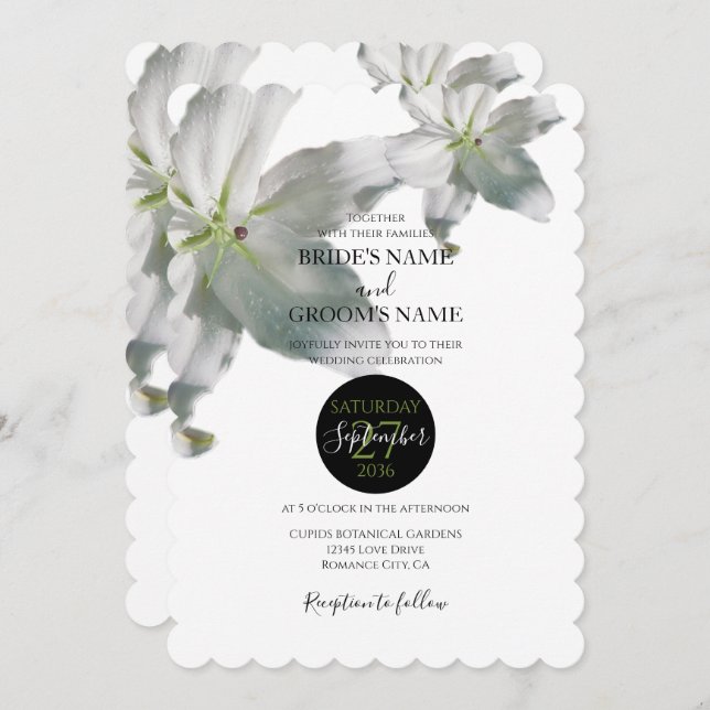 Elegant White Lilies Wedding Invitations (Front/Back)