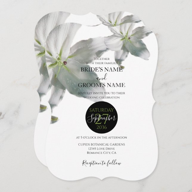 Elegant White Lilies Wedding Invitations (Front/Back)