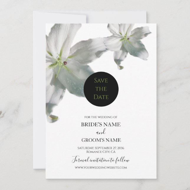 Elegant White Lilies Wedding Save The Date (Front)