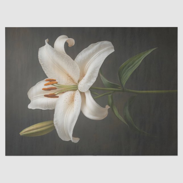 Elegant White Lily Decoupage Tissue Paper (Front)