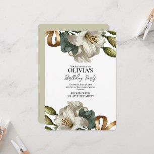 Elegant white lily floral birthday invitation