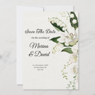 Elegant White Lily Floral save the date wedding Invitation