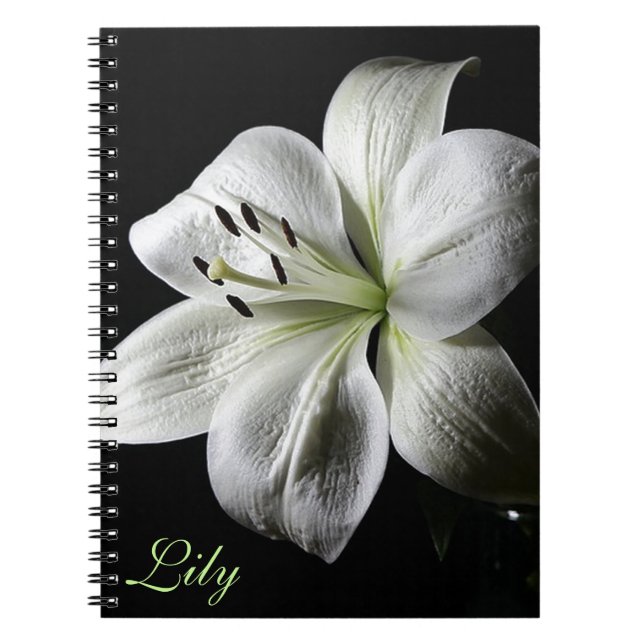 Elegant White Lily Notebook *personalise* (Front)