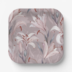Elegant White Lily Paper Plate