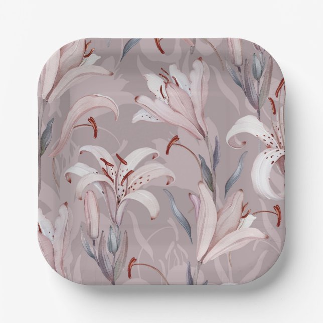 Elegant White Lily Paper Plate (Front)