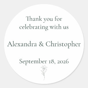 Elegant White Lily Personalised Wedding Thank You Classic Round Sticker