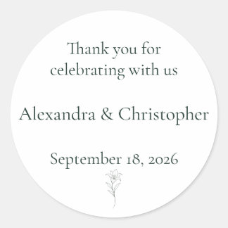 Elegant White Lily Personalised Wedding Thank You Classic Round Sticker