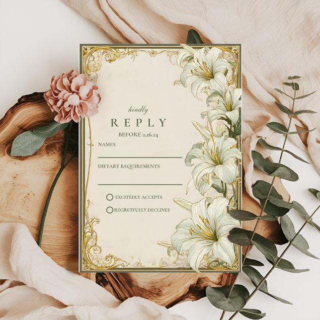 Elegant White Lily Wedding RSVP Card (Creator Uploaded)