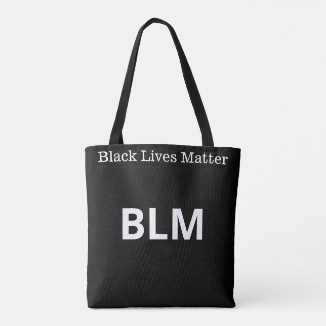 Elegant White Lives Matter BLM Text on Black Tote Bag (Back)