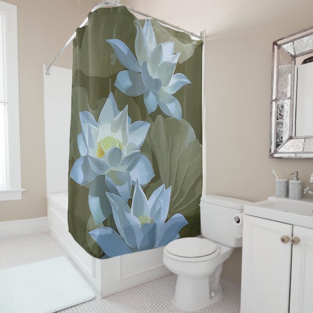 Elegant White Lotus Acrylic Artwork | Shower Curtain (In Situ)