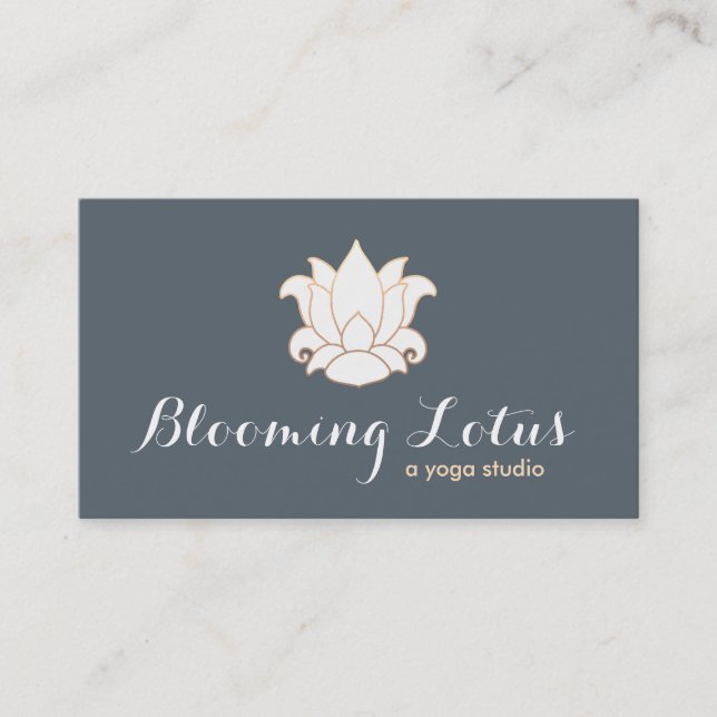 Elegant White Lotus Yoga and Meditation Teacher Business Card (Front)
