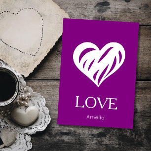 Elegant White Love Cutout Heart Purple Holiday Card