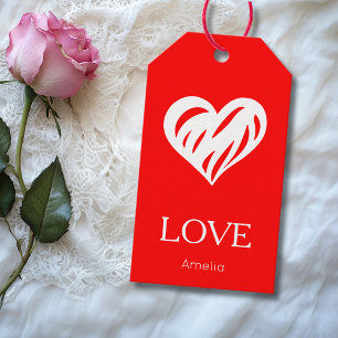 Elegant White Love Cutout Heart   Red Gift Tags