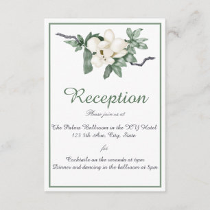 Elegant White Magnolia Blossom Reception Enclosure Card