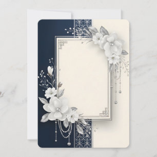Elegant White Magnolia Floral Frame with Pearls Invitation