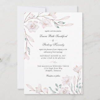 Elegant White Magnolia Floral Wedding Invitation