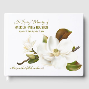 Elegant White Magnolia Flower Funeral Memorial Guest Book