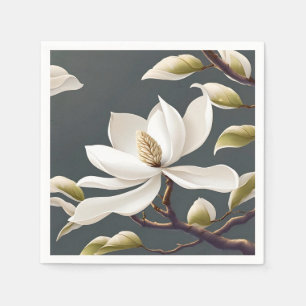 Elegant White Magnolia Flower Napkin