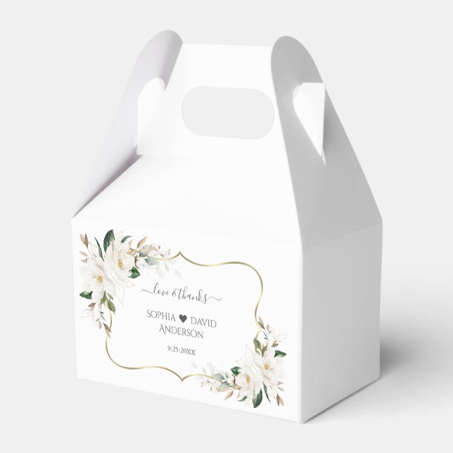 Elegant White Magnolia Flowers Gold Wedding   Favour Box (Back Side)