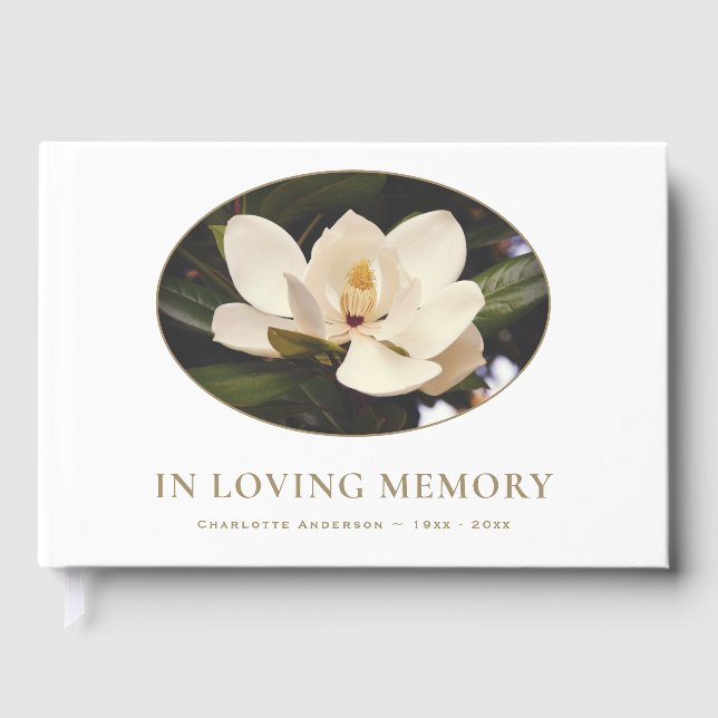 Elegant White Magnolia Tree Funeral Guest Book (Front)