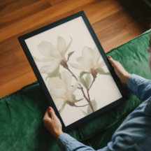 Elegant White Magnolia Watercolor Branch Wall Art