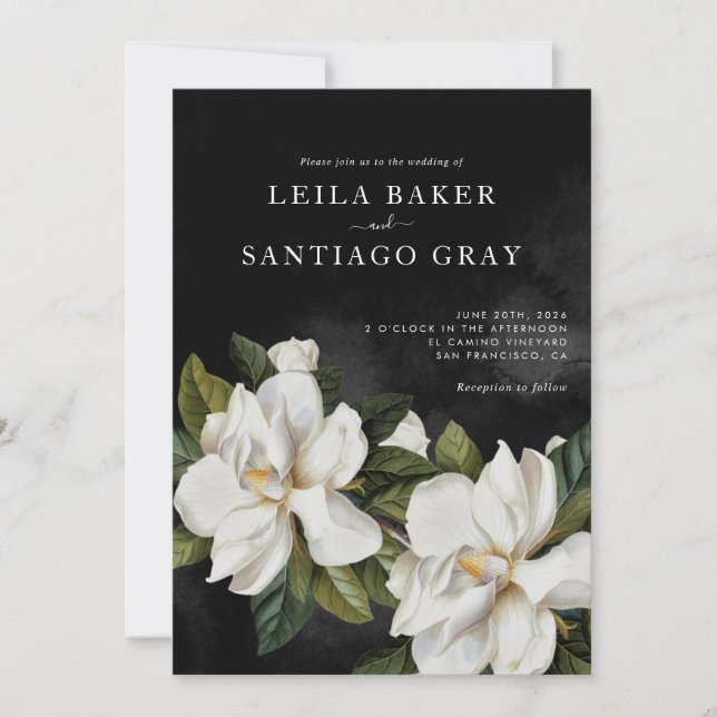 Elegant White Magnolia Wedding Invitation (Front)