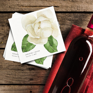 Elegant White Magnolia Wedding Paper Napkin