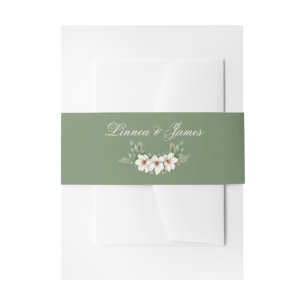 Elegant White Magnolia Winter Wedding Pine Tree Invitation Belly Band
