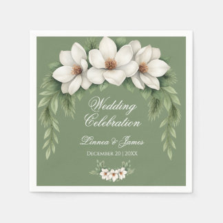 Elegant White Magnolia Winter Wedding Pine Tree Napkin