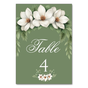 Elegant White Magnolia Winter Wedding Pine Tree  Table Number