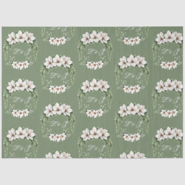 Elegant White Magnolia Winter Wedding Pine Tree  Tissue Paper (Front)