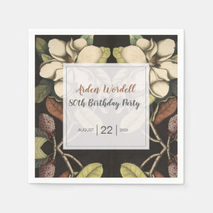 Elegant White Magnolias Birthday Party Napkin