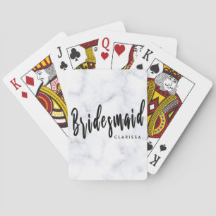 Elegant white marble & black bridesmaid playing cards