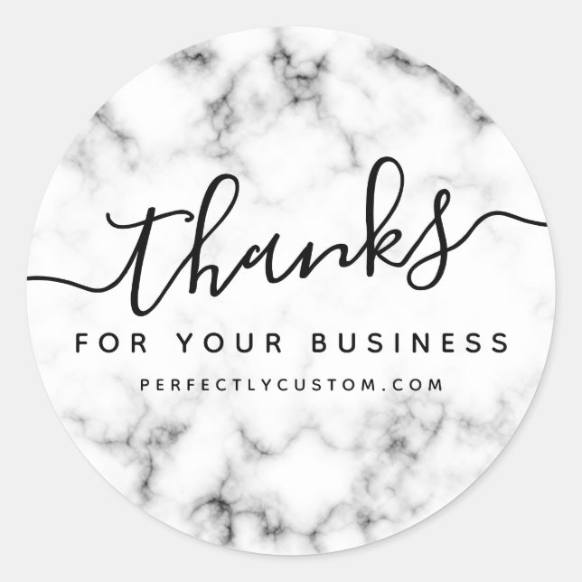 Elegant white marble business thank you classic round sticker (Front)