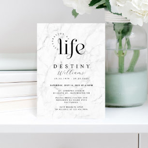 Elegant White Marble Celebration of Life Funeral Invitation