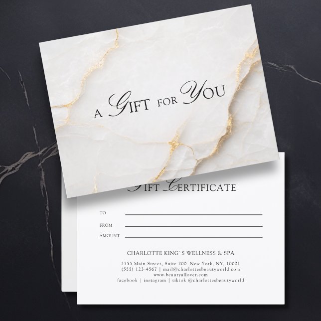 Elegant White Marble Gift Certificate (A Gift for You! White Gold Marble Gift Certificate)