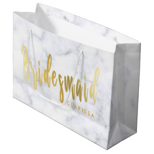 Elegant white marble & gold bridesmaid large gift bag