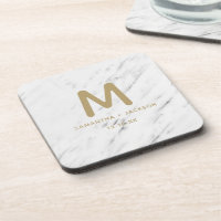 Elegant White Marble & Gold Foil Wedding Monogram