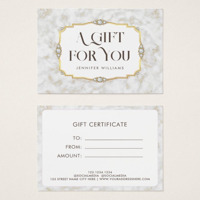 Elegant White Marble Gold Frame Certificate Gift (Front & Back)