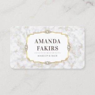 Elegant White Marble Gold Frame Makeup Artist Business Card