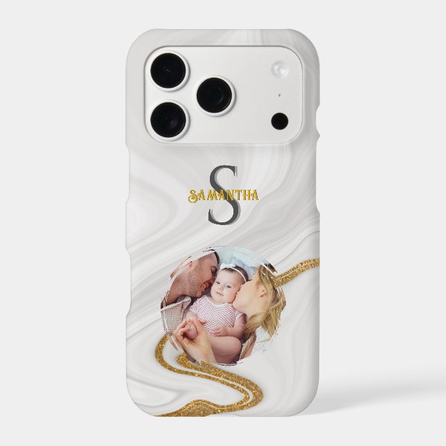 Elegant White Marble Gold Glitter Personalized  (Back)