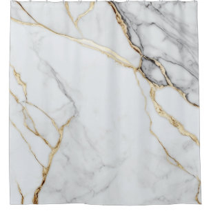 Elegant White Marble Gold Kintsugi Veins Shower Curtain